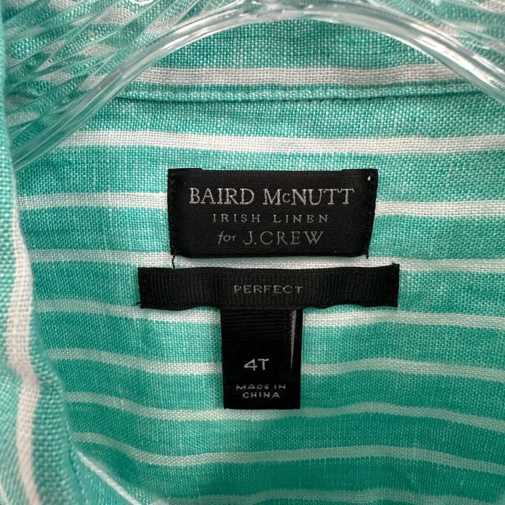 Baird McNutt J. Crew Green Striped Irish Linen Shirt Perfect Fit Size 4T - Picture 5 of 8